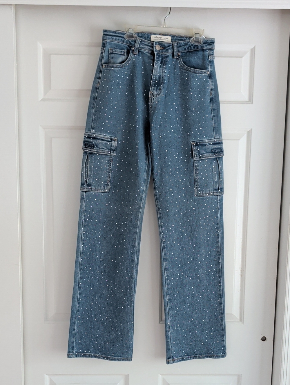 Marivy Paris Studded Light Wash Cargo Jeans
